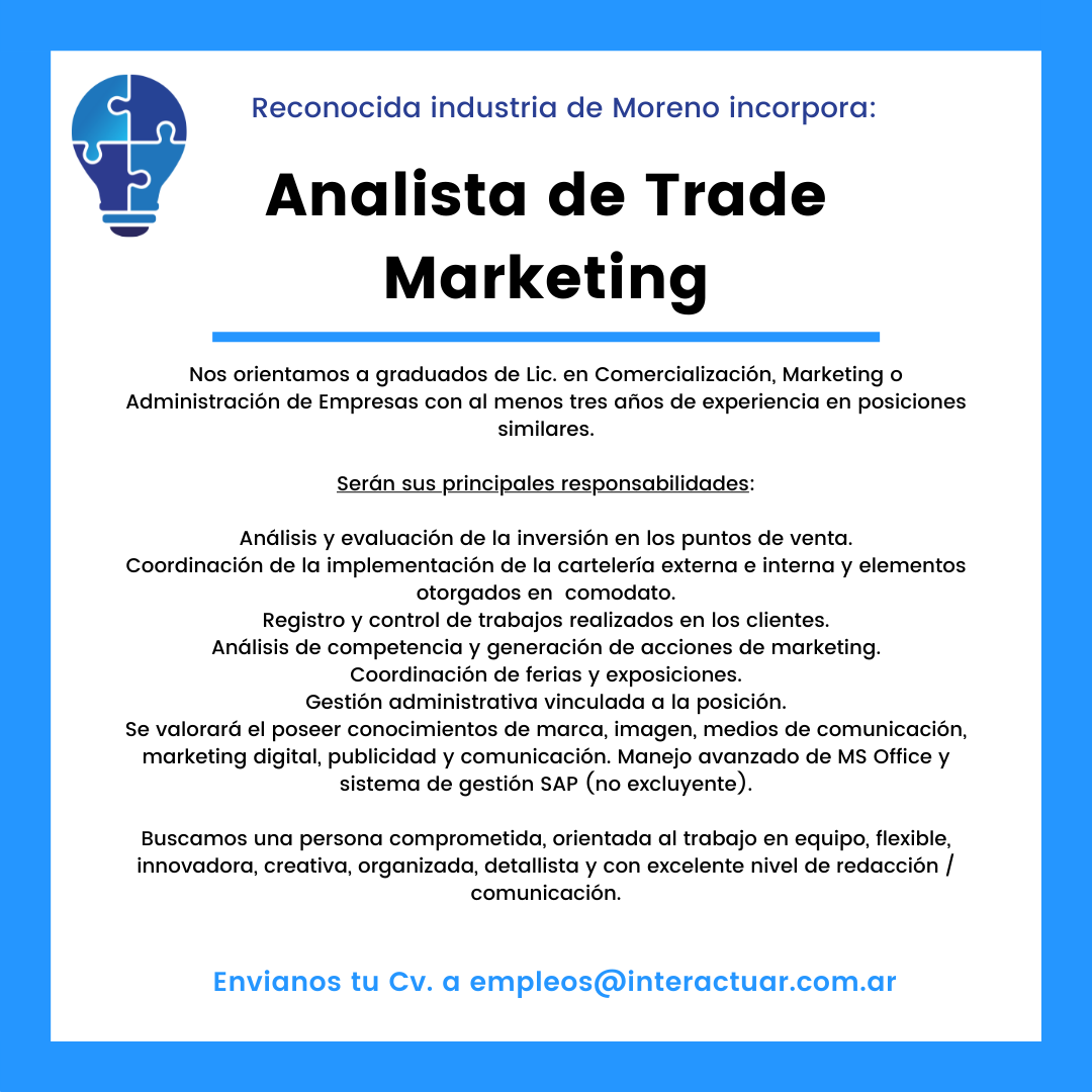 Nuevas Oportunidades De Empleo Analista De Trade Marketing En Interactuar Consultoría And Coaching 5661